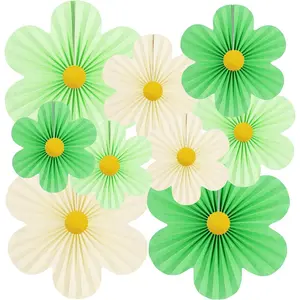 Green Party Decorations Paper Flowers Decorations for Wall Classroom Paper Fans Floral Backdrop Flower Wall Decor Pack of 9 Green