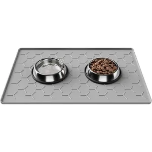 24''x16'' Dog Cat Food Bowl Mat, Silicone Waterproof Food Grade Pet Food Mat for Floor, High Raised Edge to Prevent Spills, Non-Slip & Easy Clean Pet Place