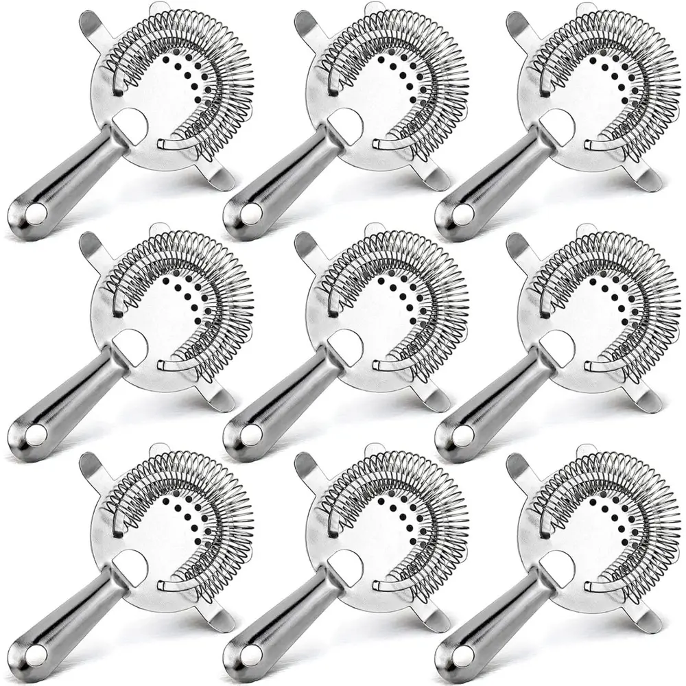 Stainless Steel 4-Prong Cocktail Strainer, 6 in Silver Bar Utensil with 100-Wire Mesh Spring Filter, for Bartending & Bartenders