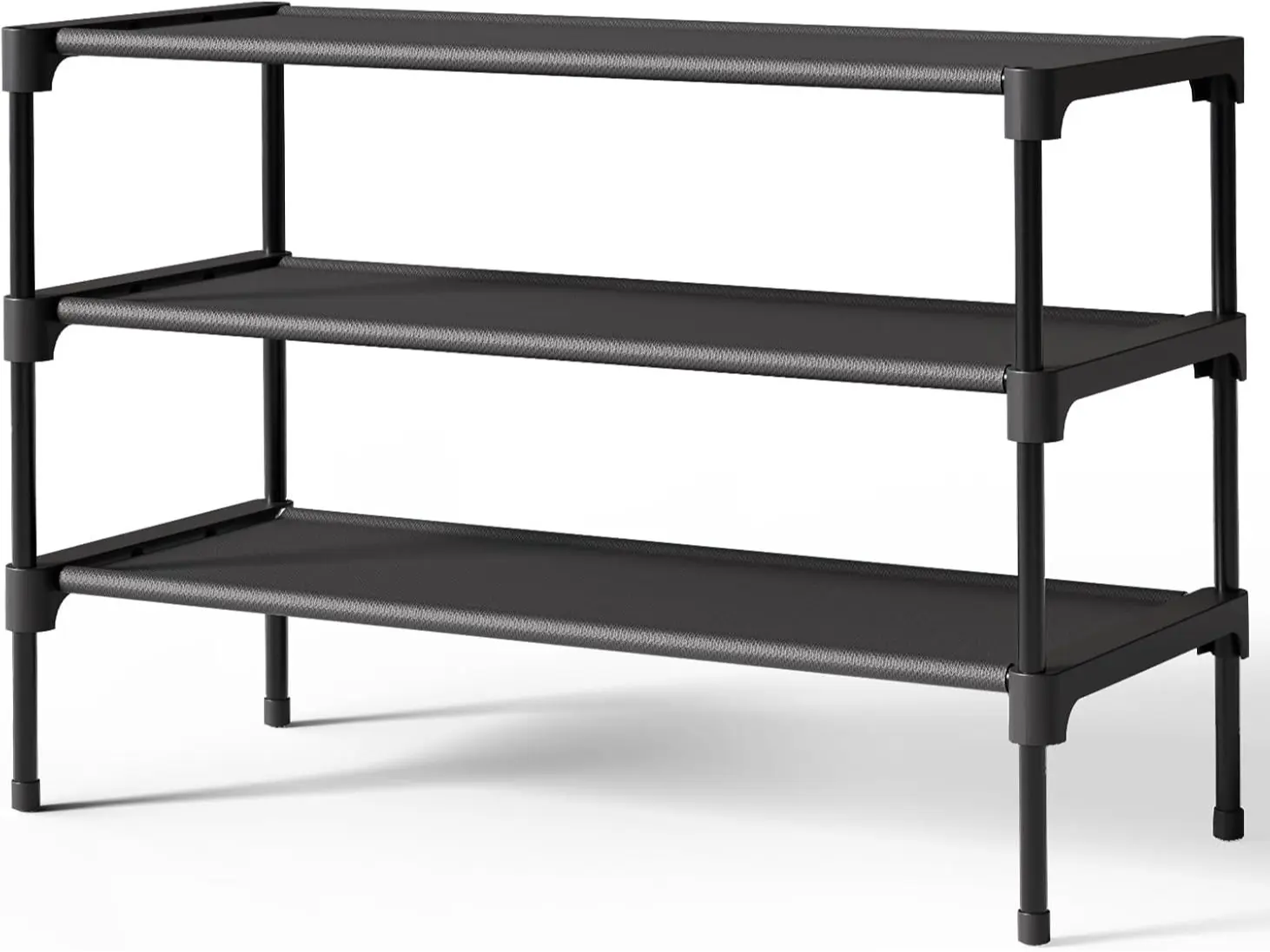 3-Tier Shoe Rack Organizer, Space Saving Shoe Shelf Storage for Entryway, Closet & Bedroom, Sturdy Black Shoe Stand