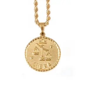 12 Constellation Signs Round Coin Pendant Necklace 14K Plated Gold Horoscope Lucky Jewelry Fashion Gift