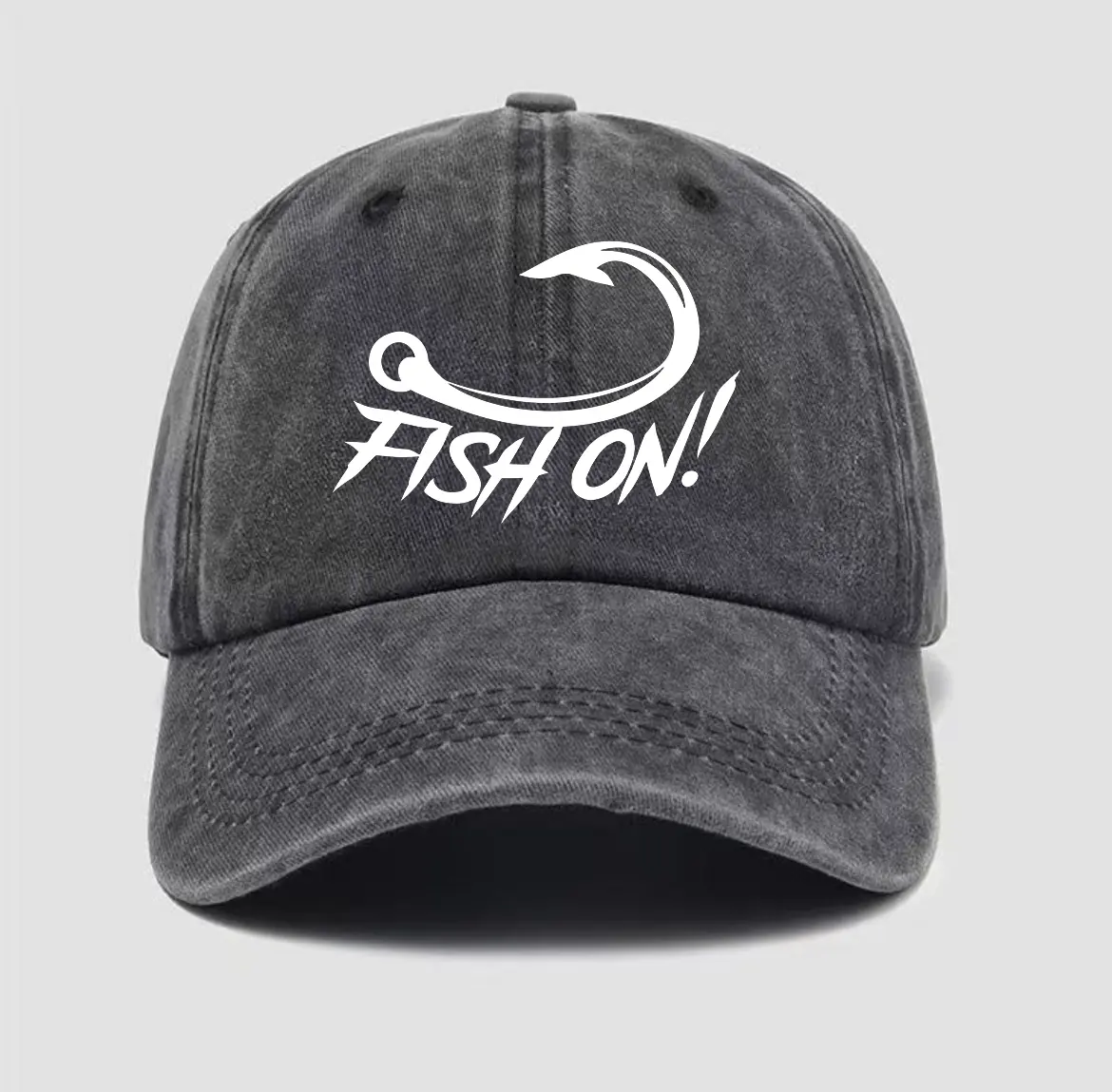 Vintage Washed "FISH ON!" Fishing Hat  Outdoor Cotton Blend Baseball Cap Retro Snapback Dad Hat Adjustable Cap, Multi-Sport Sports & Outdoor Hats, Outdoor Adventure Sports & Outdoor Hats