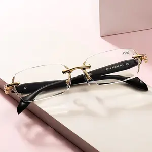 EunoiaLens Frameless Vision Glasses, Rimless Fashion Eyewear with Clear Lenses, Diamond-Cut Edges & Stainless Steel Temple Decor, Unisex Daily Accessories, Great Gifts for Men