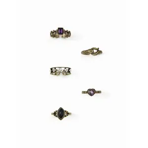 Cider 5 PCS SNAKE & HEART & RHINESTONE RING SET