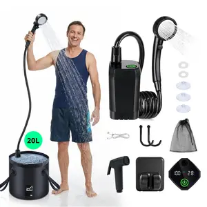Senmeo Portable Outdoor Camping Shower - Black, equipped with a rechargeable 6000mAh USB pump, perfect for the beach, hiking, and bathing pets. With its versatile features, it’s the ideal choice for outdoor enthusiasts.