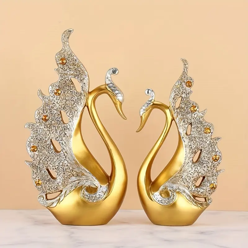 2pcs European Style Resin Swan Statue Ornament, Indoor Living Room Bedroom Entryway Decor, No Electricity Required