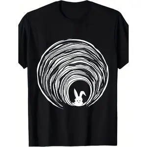 Conspiracy Rabbit Spiral Graphic T-shirt - Retro Design Cotton Tee with Rabbit Hole Illustration for Versatile Casual Wear and Gift Giving