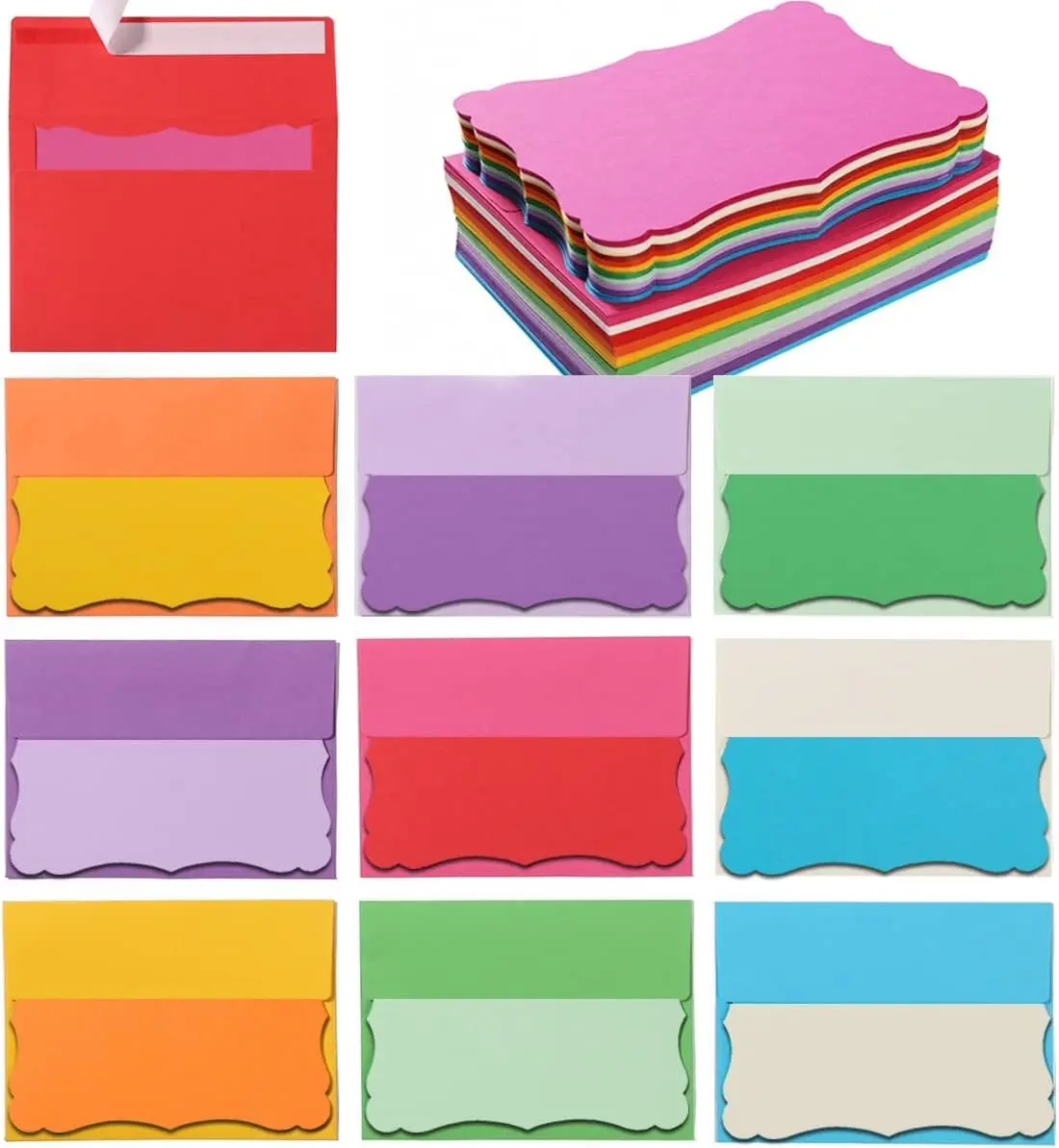 100 Pack A7 Envelopes with 5 x 7 Cards Blank, Multicolored | Self-Adhesive, Colorful Business Envelopes, Invitations Cards Envelopes