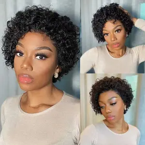 13X1 Pixie Cut Curly Lace Wigs Human Hair Short Curly Brazilian Human Hair Wigs Deep Water Wave Wigs for Black Women Human Hair