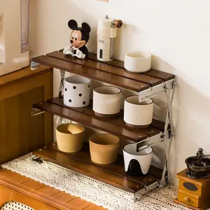 Desktop storage rack made of solid wood, multi-layer, no installation required, foldable, suitable for computer desks, coffee cup storage rack