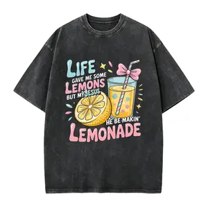 Women's Fun Christian Faith T-Shirt- "Life Gave Me Lemons, But Jesus Made Lemonade" Bible Verse Design with Lemon and Lemonade Print, Breathable Short Sleeve Round Neck Casual Top