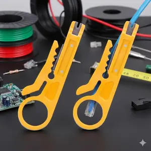 Universal Mini Stripper Crimper Tool: Cuts, Strips, Crimps Coax (RG59/RG6/RG7/RG11), Round Ethernet Cable (Cat5/Cat6), & Flat Phone Wire. Professional & Efficient.