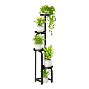 Bamworld Tall Plant Stand - 4-Tier Adjustable Corner Metal Flower Pot Stands for Multiple Plants, Patent Design for Indoor Outdoor Use, Compact Size 46in x 8.8in, Drainage & Stability Features