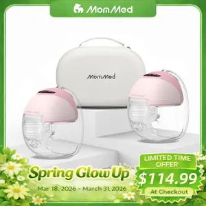 MomMed Wearable Breast Pump S21 With Carry Case,Travel Electirc Breast Pump Kit, Strong Suction And Leak-Proof Design For More Milk, Hands-Free Double Portable Electric Breast Pump with 9 Levels - 24mm Shield