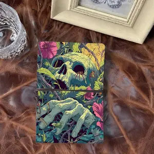 A6 Vintage Handmade Notebook Tie Closure 80 Sheets Thoughtful Gift for Conference Session Notes with Skull, hand, flowers, spiders, leaves Pattern