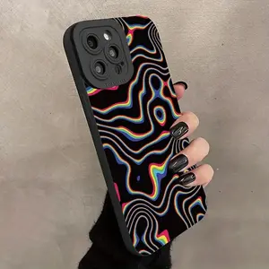 Phone case: Fluorescent wavy graphic mobile phone case, for iPhone 12-16 Pro Max, Gift for Valentines/Easter/Boy/Girlfriends, It'S Durable, Resistant to Stains And Fingerprints, Making It a Perfect Birthday Gift for a Girlfriend, Boyfriend