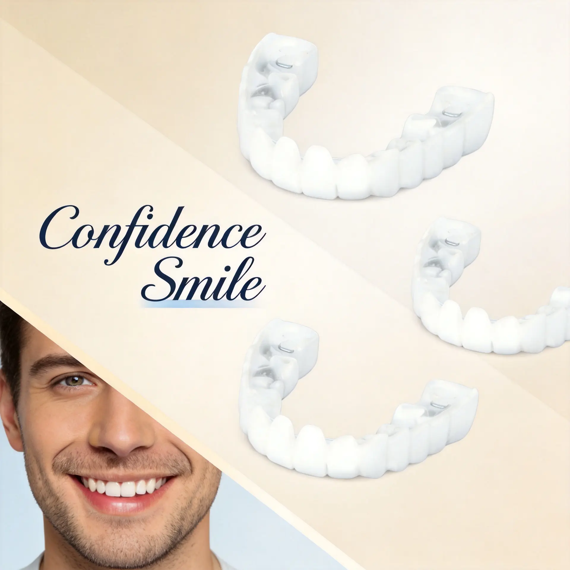 Snap-On Smile Secret - 3 Pairs Adjustable Snap On Upper & Lower Looking Smile Fix for Gaps, Stains & Missing Teeth  Instant Perfect Selfie Smile Natural White Easy Moldable Temporary Teeth Repair