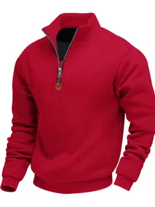 Men's Fall Winter Half-Zip Fitted Sweatshirt, Casual Solid Color Long Sleeve Pullover, Warm Comfortable Design, Fashion Essential for Men's Wardrobe