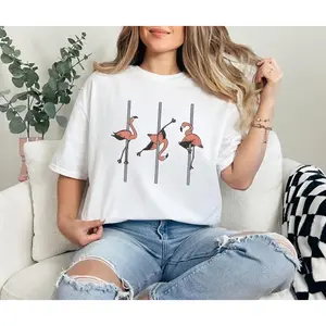 Pole Dancing Flamingos Graphic Tee, Funny Design for Pole Dancers & Pole Fitness Lovers, Cute Novelty Gift Idea, Unisex, Comfortable, All‑Season Wear