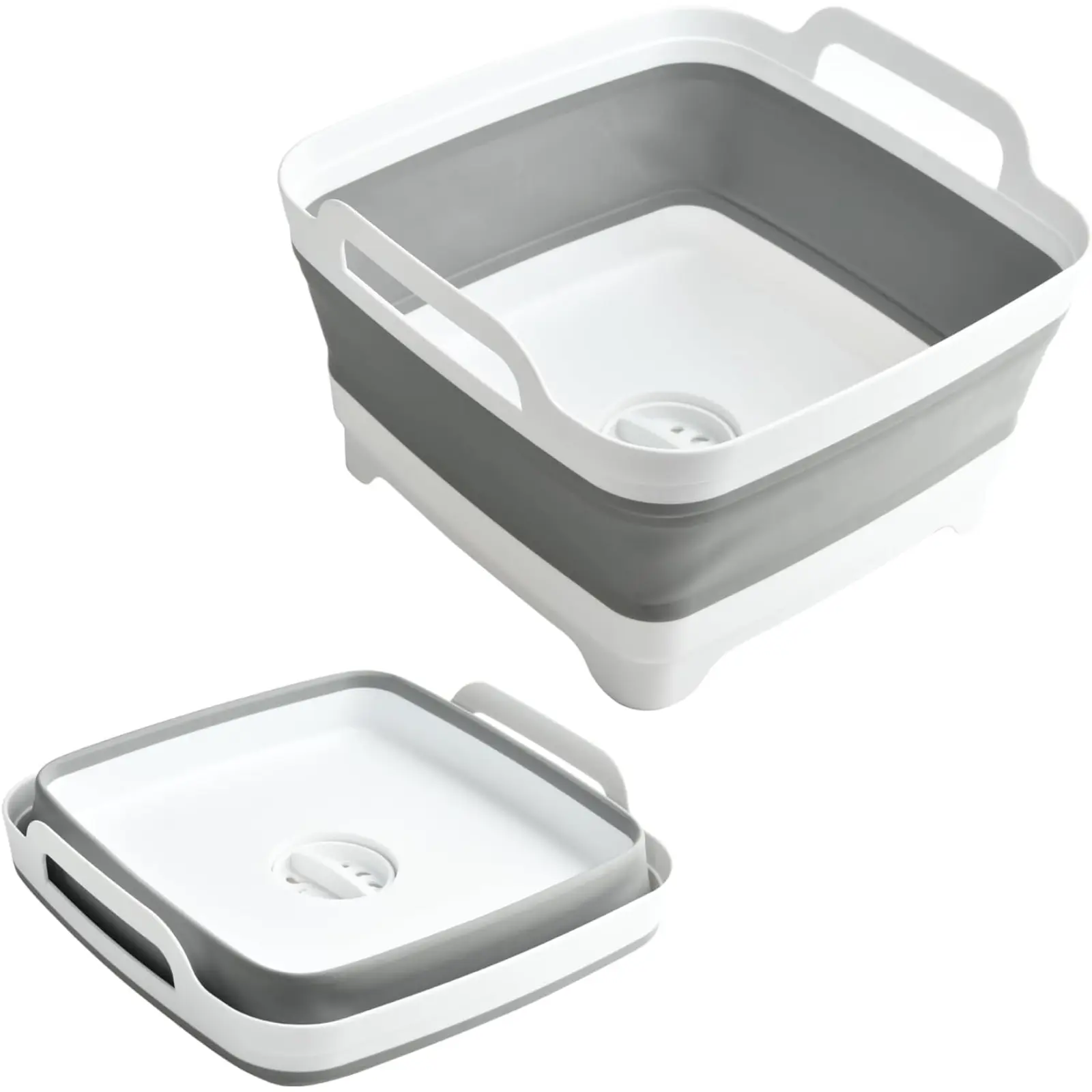 Collapsible Dish Basin 2.4Gal 9L Foldable Kitchen Sink Tub with Drain Plug Wash Basin for Dishes Fruits Bottles Space Saving for RVs Camping & Laundry Gray Multifunctional & Durable