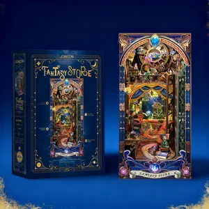 Fantasy Store 3D Wooden Puzzle DIY Mini House Set, Bookshelf Add-on Decorations, Wooden Book Corners Assembly Kit, DIY Wooden Book Corners Set