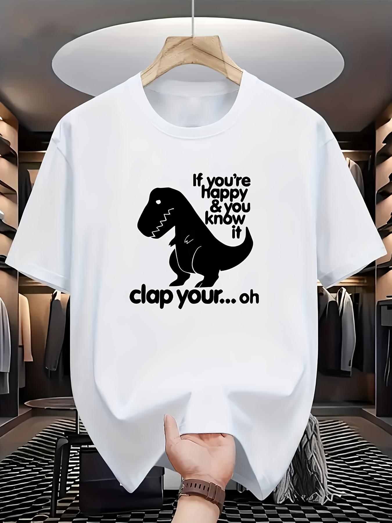 Men's Funny Dinosaur Graphic T-Shirt, Short Sleeve Casual Tee, Cartoon T-Rex Silhouette Print with Humor Text, Streetwear Outfit Top