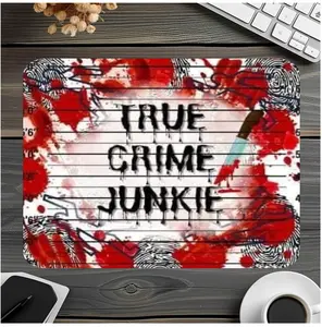 True Crime Junkie Lettering Gaming Mouse Pad, 9.4"x7.9"x0.12" Single Size, Anti-Slip Soft Rubber Base, for Gamers