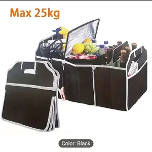 Universal Car Trunk Organizer Portable Foldable Storage Bag with 3 Compartments Max 25kg Capacity Suitable for SUVs Trucks Vans Sedans Black