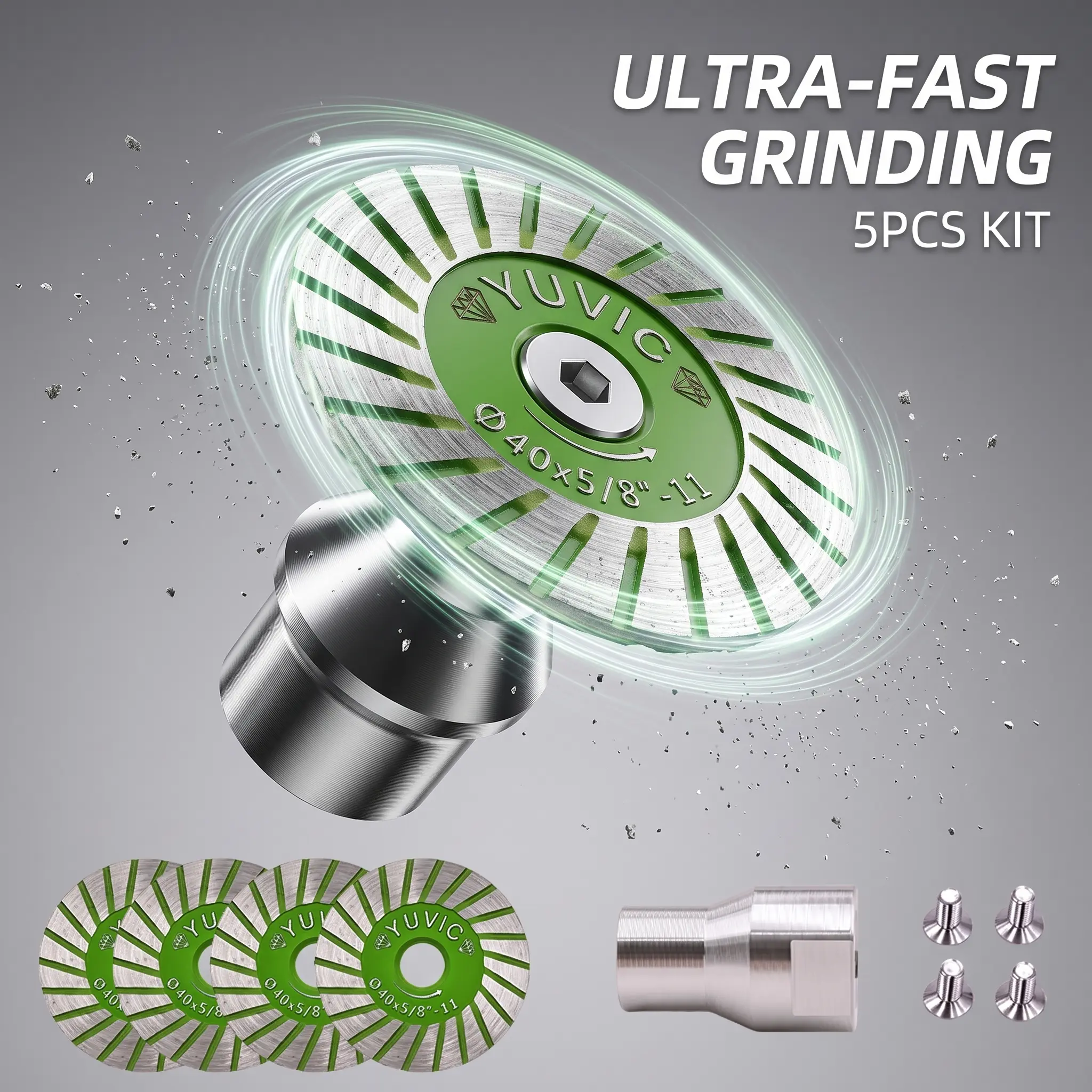 YUVIC 40mm Steel Diamond Saw Blades with Removable Flange, 5/8"-11 Thread, Anti-Rust Coat (3pcs/L-Wrench Pack) - Fast Dry Cutting Angle Grinder Attachments for Masonry, Headstones