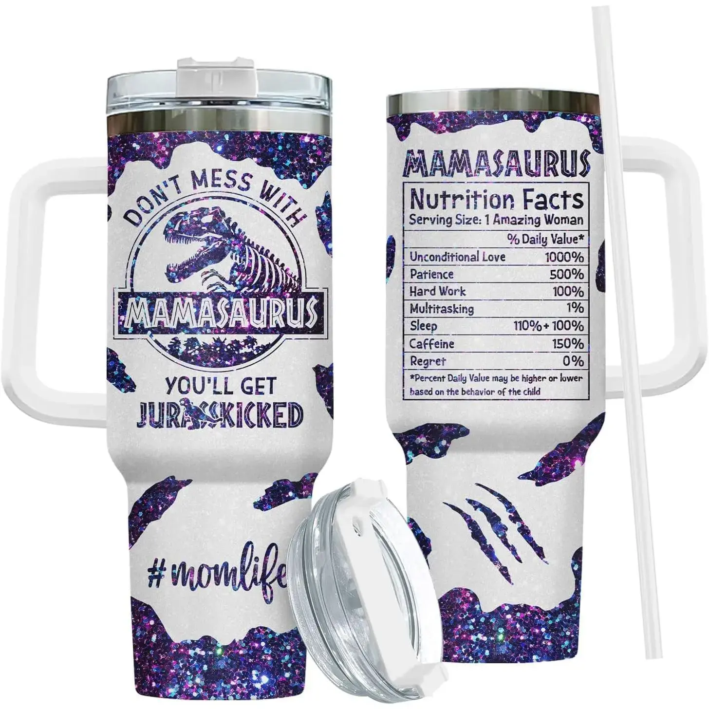 Funny Dinosaur Tumbler 40oz Coffee Mug with Handle and Straw, Stainless Steel Insulated Travel Cup, T Rex Mom Gifts, Mothers Day Gifts, Dealsforyou, Summerwins, Summersale, Midyearsale