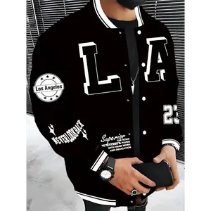 Men's Los Angeles LA Baseball Jacket - Red & Black with White Lettering, "SUPERIOR QUALITY" Embroidery, Lightweight & Warm Polyester Varsity Coat with Pockets, Hip Hop Rock Style。。
