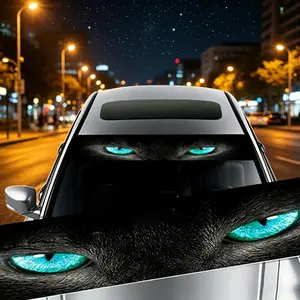 【Father's Day Gift】Joytutus 3D Vinyl Car Sunshade Stickers - Car Accessories, Auto Front Windshield Decal with Ghost & Wolf Eyes Design, Blue Glitter, UV Protection, Auto Parts Accessories