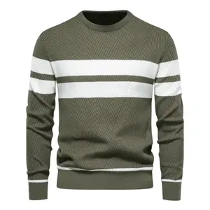 Men's Casual Crew Neck Knit Pullover Sweater, Colorblock Striped Design, Geometric Texture, Fitted Style, Fall & Winter Wear