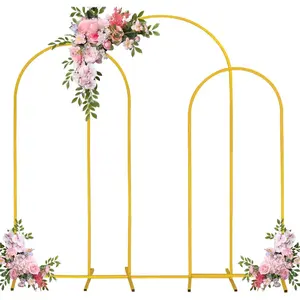 Set of 3 Arch Backdrop Stand 7.2FT, 6.6FT, 6FT Gold Wedding Balloon Stand Stable Metal Door Frame for Ceremony Birthday Party Bridal Baby Shower Banquet Decoratio
