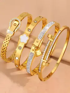 Elegant 4-piece Casual High Quality Bracelet Set, Stainless Steel Fashion Jewelry Accessory for Everyday, Vacation and Birthday Gifts, Fashionable Bracelet, Jewelry Gift, Stackable bracelets