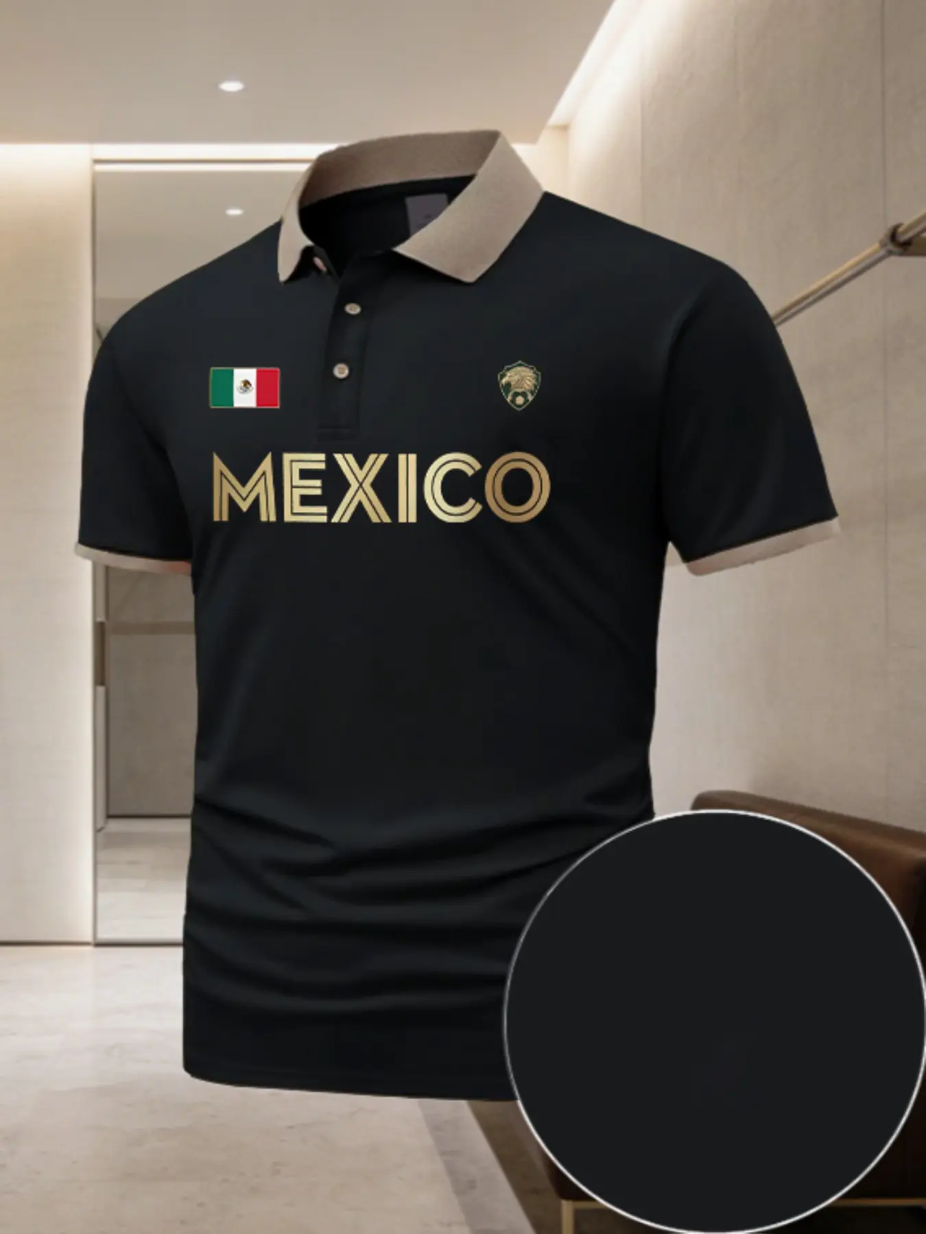 High-Quality Men's Polo Shirt with Mexico Graphic Print, Fitted Casual Style, Summer Short Sleeve Tee, Perfect for Outdoor Activities
