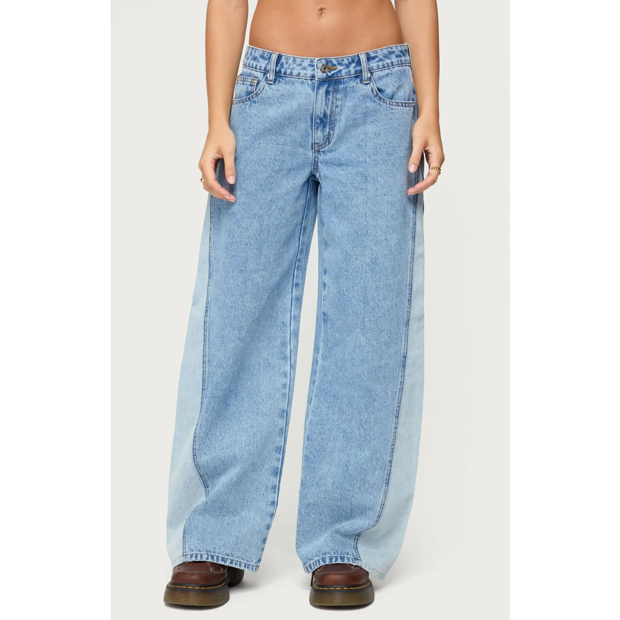 Edikted Women's Genna Contrast Panel Low Rise Jeans
