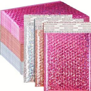 10-Piece Thick Waterproof Holographic Bubble Envelopes, Metal Reinforced Self-Sealing Mail Bags, Silver Color Rose Gold Colors
