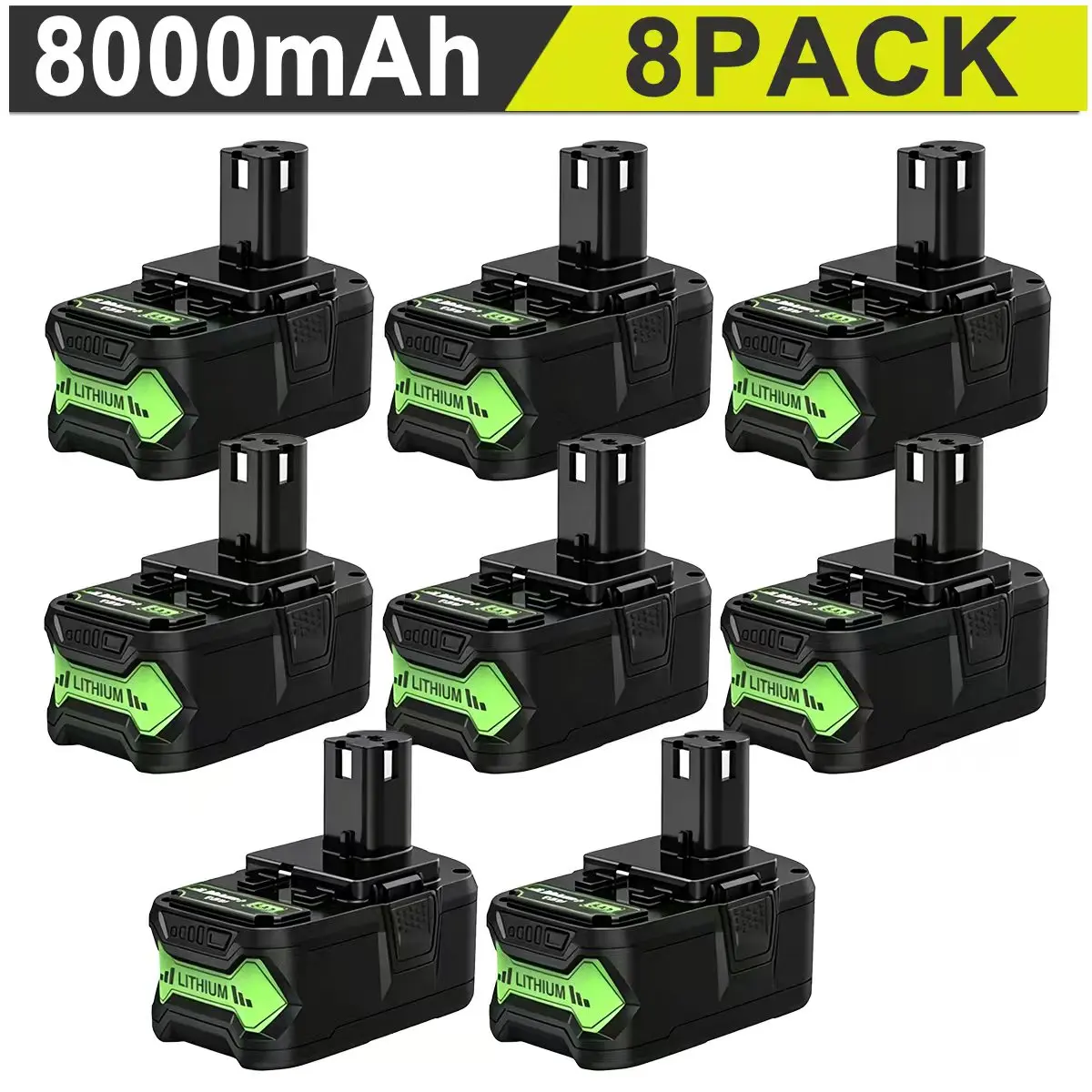 4-Pack 8.0Ah High-Capacity 18V Replacement Battery for Ryobi Tools - Compatible with P108/P107/P105/P104/P103/P102, Fast Charge Heavy Duty