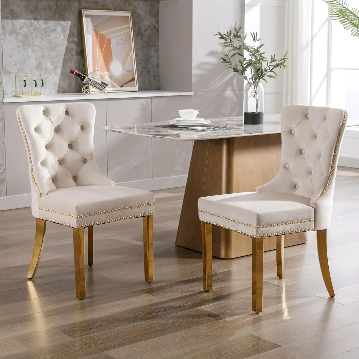 Nikki Collection Modern, High-end Tufted Solid Wood Contemporary Velvet Upholstered Dining Chair with  Stainless Steel Plating Legs,Nailhead Trim,Set of 2