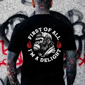 Monkeysober First Of All I'm A Delight Monkey T-shirt Cotton Menswear Tshirt Streetwear Crewneck