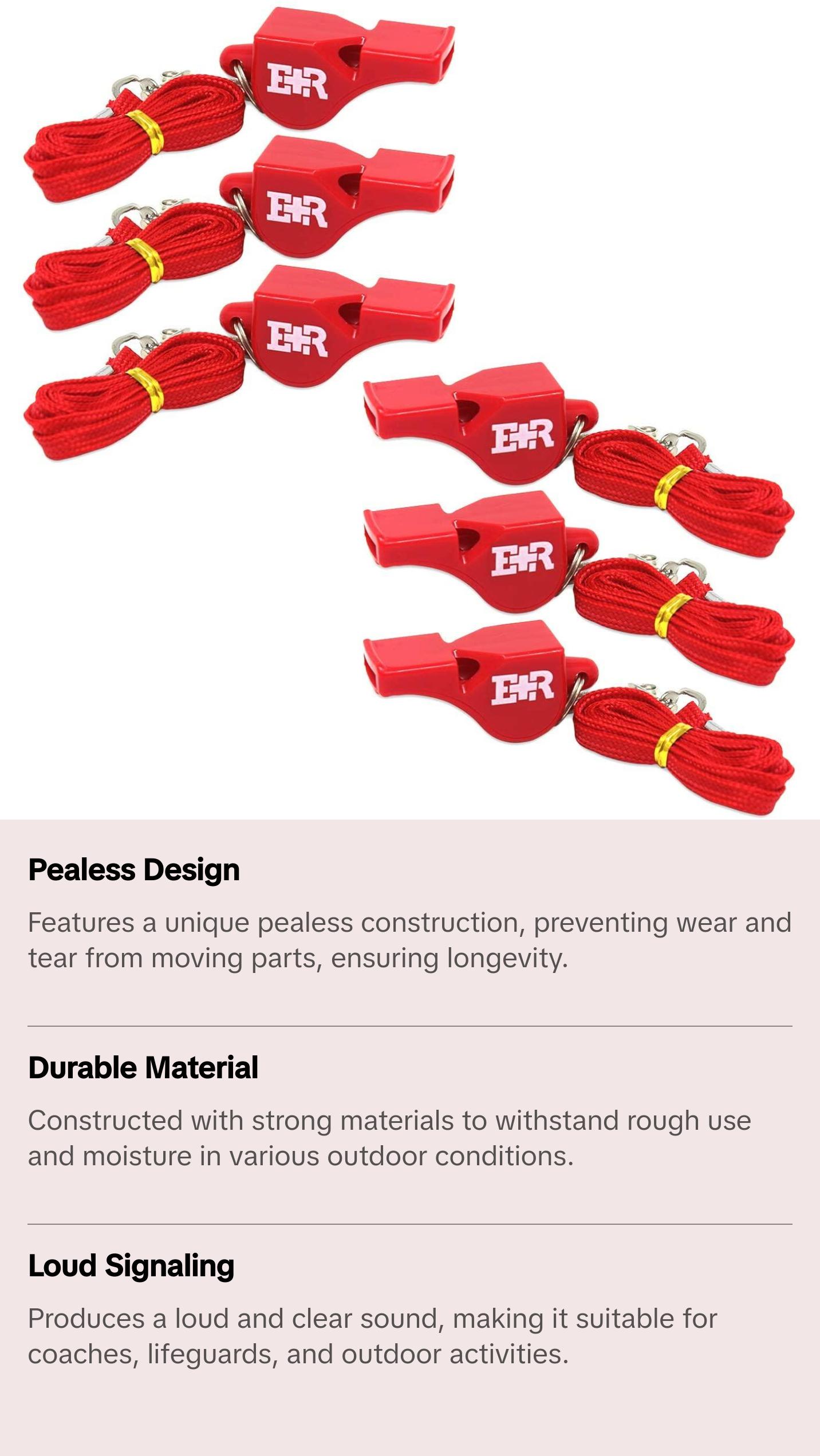 Ever Ready First Aid Safety Coach 3 Chamber Pealess Whistle with Matching Lanyard - Red