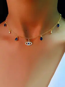 Fashion Evil Eye Necklace For Women Minimalist Classic Turkish Blue Eyes Pendant Choker Fatima Hand Clavicle Chain Lucky Jewelry Exquisite Jewelry Gift Elegant Necklace