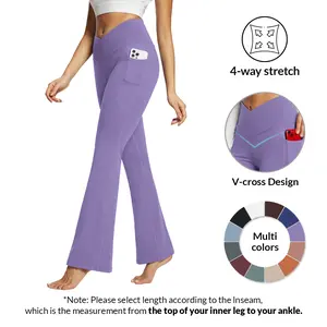 baleaf 29''/32''/34'' inseam Women Flare Leggings Crossover V-Cut Yoga Pants Flare Khakis High Waist Casual Workout Lounge Tall Bottom Pockets Petite Girls Forbidden Pants