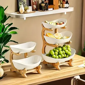 Colorful Fruit Basket Set, 2 & 3 Tier Dessert Stand with Wooden Frame, Plastic Fruit Bowl, Small Cake Holder, Cookie Plate, Candy Buffet, Dessert Display Stands