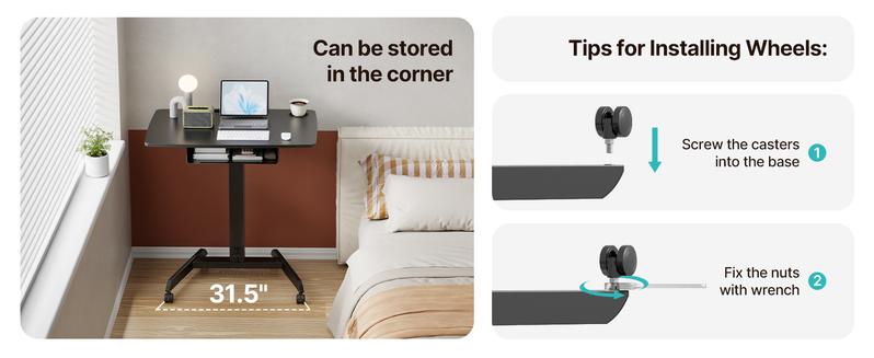 Height Adjustable Standing Rolling Desk with Wheels and Drawer, 31.5"x22" Mobile Laptop Table for Teachers, Classroom or Home Office, Black