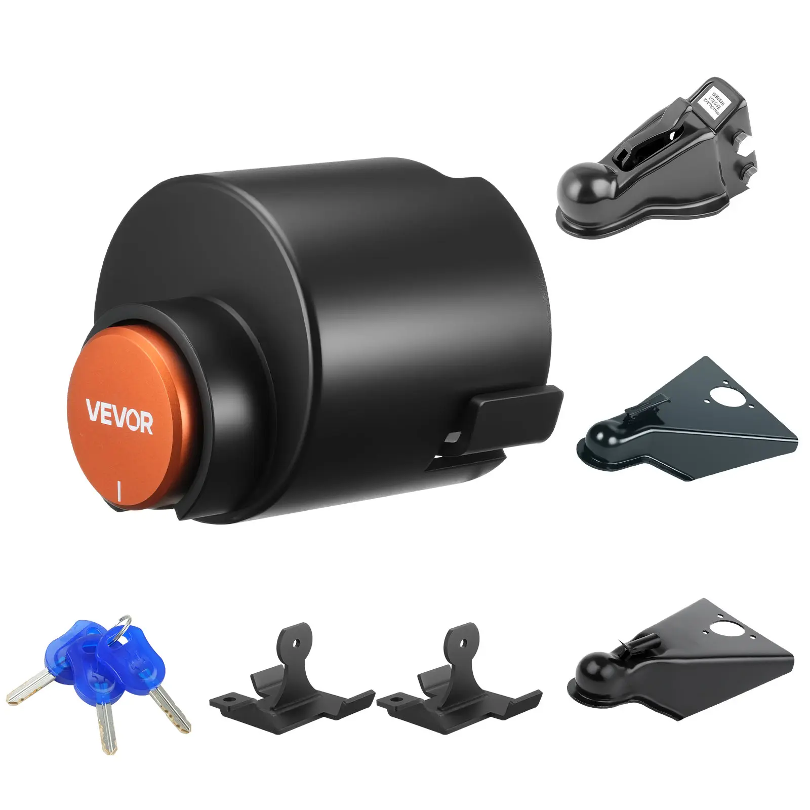 VEVOR Carbon Steel Heavy-Duty Hitch Lock, Anti-Theft for RV, Boat, Fits 2" & 2-5/16" Straight Tongue Ball Couplers, Powder-Coat Finish, Includes 3 Keys, Secures Security Chains, Aluminum Alloy Components