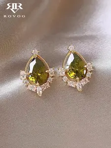 Women's Elegant Water Drop Zirconia Stud Earrings, Waterdrop Shape, Simple Design for Daily Wear, Spring & Summer Fashion Accessory