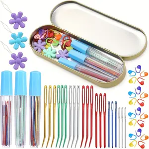 Colorful Knitting Needle Accessories Set, 44-Piece Knitting Needle Markers and Threader Kit, DIY Home Crafting Supplies, Storage Bottle Included