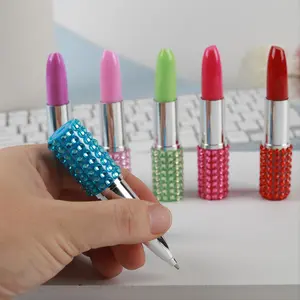 6pcs Ball point pen cute Japanese and Korean lipstick rhinestone pen creative lipstick shape ball point pen